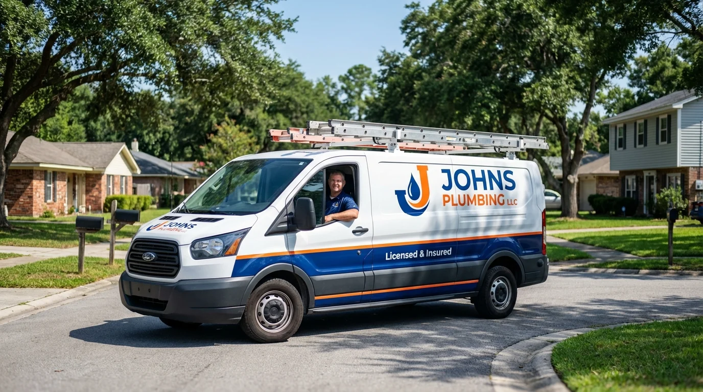 Johns Plumbing LLC service van in Mitchellville, IA