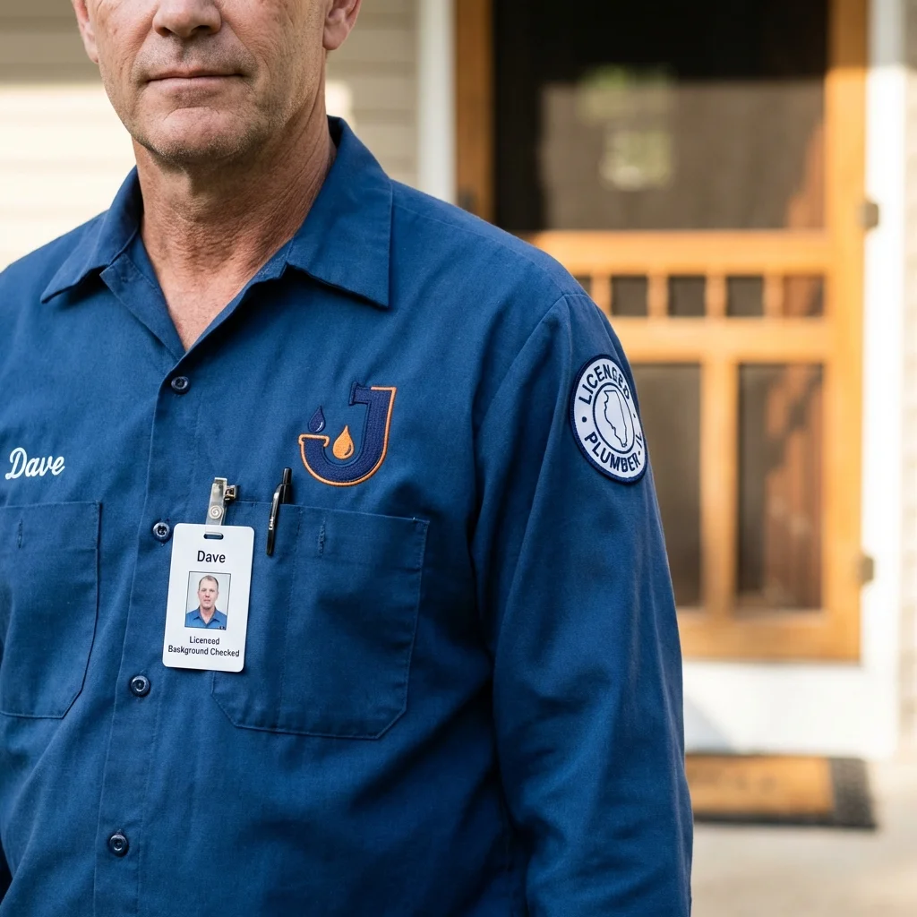 Licensed plumber showing ID badge in Mitchellville, IA
