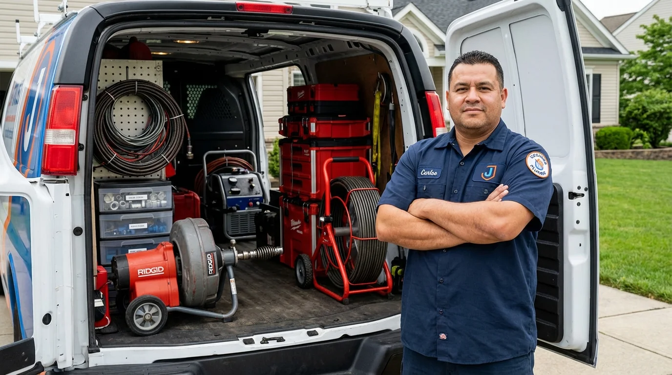 Professional drain cleaning equipment and Johns Plumbing LLC plumber in Mitchellville
